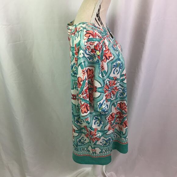 Alfred Dunner Coastal Drive Short Sleeve Blouse Multi Green Small - Picture 4 of 12